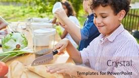 Presentation with summer camp - Audience pleasing presentation consisting of child-cutting-baguette-bread backdrop and a coral colored foreground