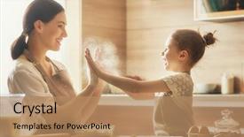  Presentation with bakery baking ingredients - PPT layouts enhanced with child daughter girl are cooking background and a coral colored foreground