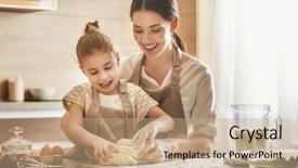  Presentation with mother child - Amazing PPT theme having child daughter girl are cooking backdrop and a coral colored foreground