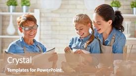  Presentation with loving mom - PPT theme with child daughter girl are cooking background and a coral colored foreground