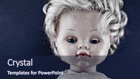  Presentation with creepy doll - Amazing slide deck having child death - creepy doll face backdrop and a navy blue colored foreground