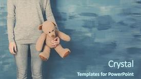  Presentation with toy - Presentation with child death - little girl standing with toy background and a ocean colored foreground