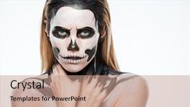  Presentation with makeup - PPT layouts featuring child death - portrait of girl with fearful background and a coral colored foreground