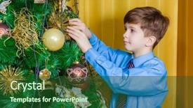  Presentation with child tree - Slides having child decorating the christmas tree background and a forest green colored foreground