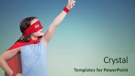  Presentation with dedication - Amazing PPT theme having child dedication - girl in superhero costume pretending backdrop and a mint green colored foreground