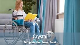  Presentation with child girl reading a book - PPT layouts enhanced with child dedication - girl in wheelchair reading book background and a teal colored foreground