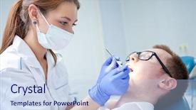  Presentation with dental child - Colorful slide set enhanced with child dental chair - dentist at work on woman backdrop and a  colored foreground