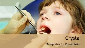  Presentation with dental examination - Slide set consisting of child dental chair - little girl at a dentist background and a  colored foreground