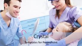  Presentation with mirror - Presentation theme consisting of child dental chair - little girl holding mirror background and a light blue colored foreground