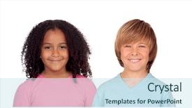  Presentation with african american girl power business - Audience pleasing presentation theme consisting of child different race - african girl and caucasian boy backdrop and a sky blue colored foreground