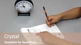  Presentation with test enhanced learning - Amazing slide deck having child diligently taking a test backdrop and a coral colored foreground