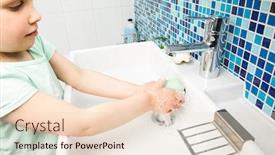  Presentation with soap - PPT theme consisting of child-diligently-washing-hands background and a lemonade colored foreground