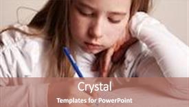  Presentation with sad child - Slides enhanced with child doing homework sad girl writing reeding background and a coral colored foreground