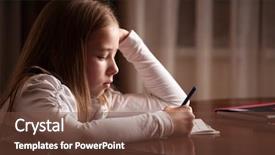  Presentation with sad child - Presentation design enhanced with child doing homework sad girl background and a  colored foreground