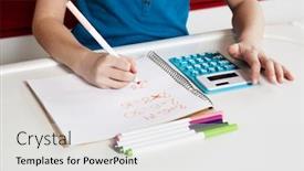  Presentation with of maths for 4th std - Cool new PPT layouts with child-doing-maths-homework-using backdrop and a light gray colored foreground