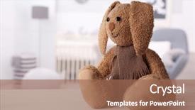  Presentation with toy - Cool new slide deck with child doll - cute toy and blurred interior backdrop and a coral colored foreground