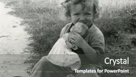  Presentation with doll - Slide deck enhanced with child doll - vintage photo of little girl background and a dark gray colored foreground