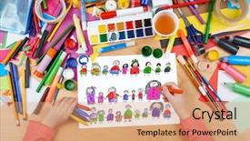  Presentation with cartoon - PPT theme enhanced with child drawing cute happy cartoon background and a coral colored foreground