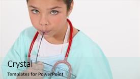  Presentation with scrubs - Amazing PPT layouts having child dressed as a doctor backdrop and a sky blue colored foreground