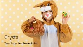  Presentation with easter basket - Cool new PPT theme with child-dressed-as-easter-hare backdrop and a yellow colored foreground