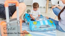  Presentation with car racing - Presentation theme having child-drives-in-the-racing background and a light blue colored foreground