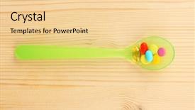  Presentation with spoon - Colorful slide deck enhanced with child drugs addiction - plastic spoon with color pills backdrop and a  colored foreground