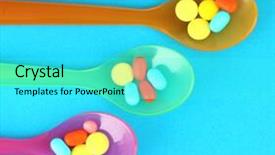  Presentation with pills - Cool new presentation theme with child drugs addiction - plastic spoons with color pills backdrop and a  colored foreground