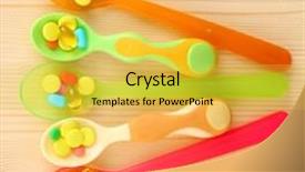  Presentation with plastic - PPT theme featuring child drugs addiction - plastic spoons with color pills background and a  colored foreground