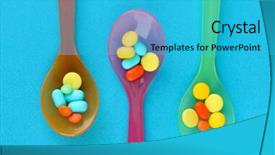  Presentation with plastic - PPT layouts featuring child drugs addiction - plastic spoons with color pills background and a  colored foreground