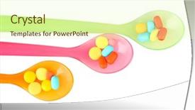  Presentation with pills - Colorful theme enhanced with child drugs addiction - plastic spoons with color pills backdrop and a  colored foreground
