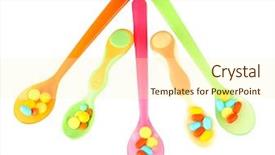  Presentation with plastic - Amazing PPT layouts having child drugs addiction - plastic spoons with color pills backdrop and a  colored foreground