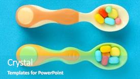  Presentation with abstract dark blue color crayons - Colorful theme enhanced with child drugs addiction - plastic spoons with color pills backdrop and a  colored foreground