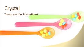  Presentation with pills - Audience pleasing slide deck consisting of child drugs addiction - plastic spoons with color pills backdrop and a  colored foreground