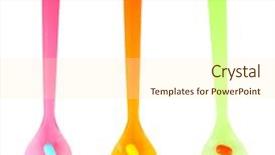  Presentation with plastic - Amazing slide deck having child drugs addiction - plastic spoons with color pills backdrop and a  colored foreground