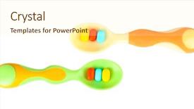  Presentation with pills - Audience pleasing slide deck consisting of child drugs addiction - plastic spoons with color pills backdrop and a  colored foreground