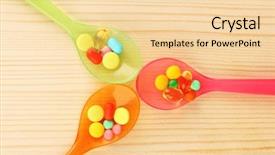 Presentation with addiction - Beautiful theme featuring child drugs addiction - plastic spoons with color pills backdrop and a  colored foreground