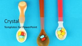  Presentation with plastic - Theme having child drugs addiction - plastic spoons with color pills background and a  colored foreground
