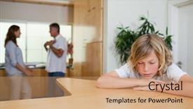  Presentation with sad child parents arguing - Colorful presentation enhanced with child dysfunctional families - sad boy has to listen backdrop and a coral colored foreground