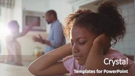  Presentation with sad girl - Presentation design enhanced with child dysfunctional families - sad girl fed up background and a tawny brown colored foreground