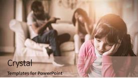  Presentation with sad girl - PPT layouts with child dysfunctional families - sad girl listening to her background and a coral colored foreground