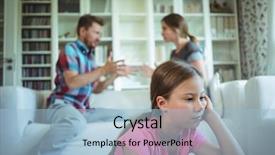  Presentation with sad girl - PPT theme consisting of child dysfunctional families - sad girl listening to her background and a light blue colored foreground