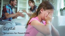  Presentation with sad girl - Beautiful presentation featuring child dysfunctional families - sad girl listening to her backdrop and a light blue colored foreground