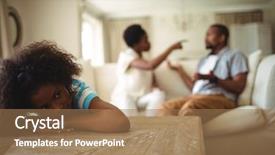  Presentation with sad child parents arguing - Beautiful presentation theme featuring child dysfunctional families - sad girl listening to her backdrop and a coral colored foreground
