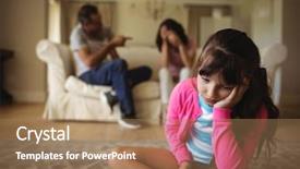  Presentation with sad girl - Slides having child dysfunctional families - sad girl listening to her background and a coral colored foreground