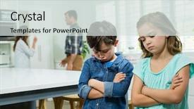  Presentation with siblings - Amazing PPT layouts having child dysfunctional families - sad siblings standing with arms backdrop and a light gray colored foreground