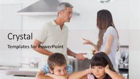  Presentation with siblings - Slide deck consisting of child dysfunctional families - unhappy siblings sitting in kitchen background and a soft green colored foreground