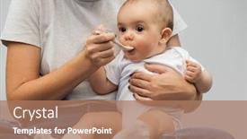  Presentation with baby food - PPT layouts having child eating and food concept - close up of mother with spoon feeding little baby background and a coral colored foreground