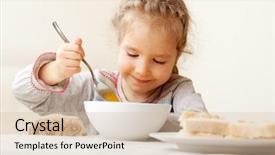  Presentation with soup - Amazing slide set having child eating soup at home little girl have a dinner backdrop and a soft green colored foreground