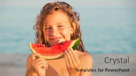  Presentation with save girl child - Audience pleasing slides consisting of child-eating-watermelon-girl-eating backdrop and a gold colored foreground