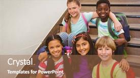  Presentation with kids wheelchair at school - Theme with child education - portrait of school kids sitting background and a coral colored foreground